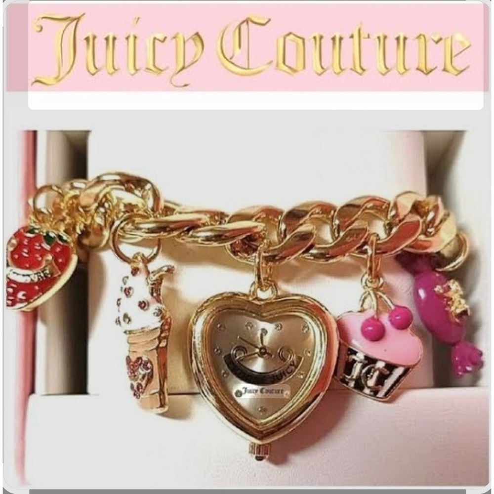 Juicy Couture Watch Gold Heart Charm Bracelet Watch